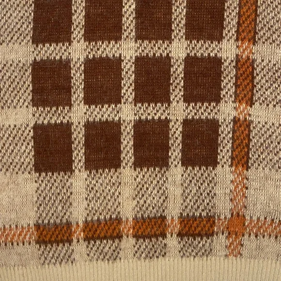 Vintage 1970’s L'Avion VA Sweater Brown/Orange Stripes & Checkered Sz Medium - Picture 2 of 7